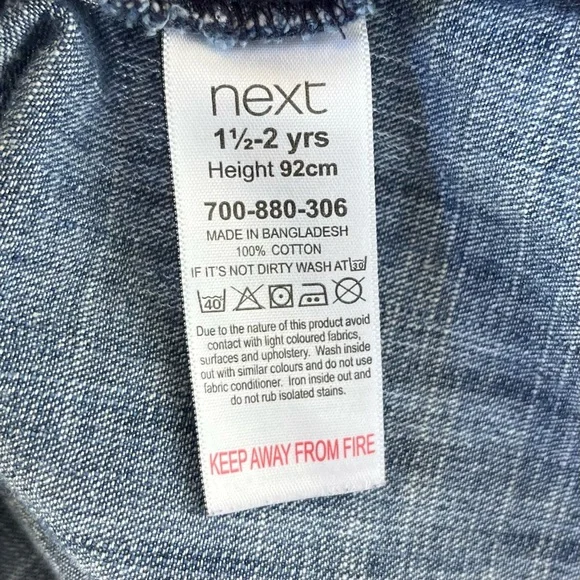 •Next UK• 100% Cotton Denim Girls Dress - Size 2T (92cm) - Picture 3 of 8